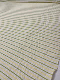 Italian Yarn-Dyed Textured Striped Cotton with Vertical Stretch - Off-White / Pear Green / Pale Yellow