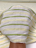 Italian Yarn-Dyed Textured Striped Cotton with Vertical Stretch - Off-White / Pear Green / Pale Yellow