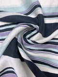 Italian Yarn-Dyed Striped Crinkle Crushed Cotton - Navy / Dusty Purple / Seafoam / White