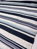 Italian Yarn-Dyed Striped Crinkle Crushed Cotton - Navy / Dusty Purple / Seafoam / White