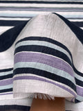 Italian Yarn-Dyed Striped Crinkle Crushed Cotton - Navy / Dusty Purple / Seafoam / White