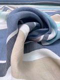 Italian Yarn-Dyed Striped Chambray-Like Cotton - Aquamarine / Taupe / Blues / White