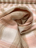 Italian Yarn-Dyed Buffalo Plaid Linen-Like Cotton - Coral Blush / Tan / Off-White
