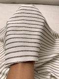 Italian Yarn-Dyed Herringbone Striped Suiting with Bouclé Yarns - Light Beige / Tan / Black