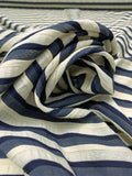 Italian Striped Seersucker-Like Cotton Suiting - Cream / Navy