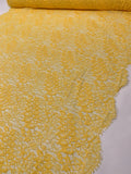 Double-Scalloped Floral Leavers Lace - Cyber Yellow