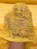 Double-Scalloped Floral Leavers Lace - Cyber Yellow