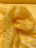 Double-Scalloped Floral Leavers Lace - Cyber Yellow