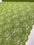 Double-Scalloped Floral Mesh Stretch Lace - Pear Green