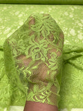 Double-Scalloped Floral Mesh Stretch Lace - Pear Green