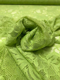 Double-Scalloped Floral Mesh Stretch Lace - Pear Green