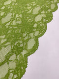 Double-Scalloped Floral Mesh Stretch Lace - Pear Green