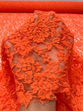 Floral Mesh Stretch Lace - International Orange