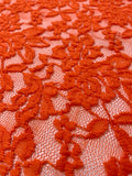 Floral Mesh Stretch Lace - International Orange