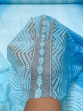 Ombré Striped Stretch Lace - Aqua Blue / Celeste