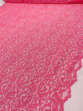 Double-Scalloped Paisley Vines Lace with Vertical Stretch - Pink