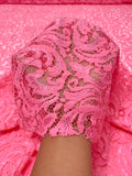 Double-Scalloped Paisley Vines Lace with Vertical Stretch - Pink