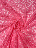 Double-Scalloped Paisley Vines Lace with Vertical Stretch - Pink