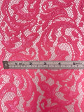 Double-Scalloped Paisley Vines Lace with Vertical Stretch - Pink