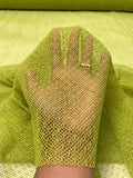 French Double-Scalloped Swiss-Dotted Fishnet Lace with Mechanical Stretch - Warm Olive