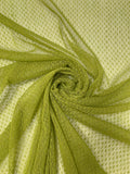 French Double-Scalloped Swiss-Dotted Fishnet Lace with Mechanical Stretch - Warm Olive
