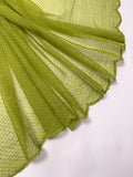 French Double-Scalloped Swiss-Dotted Fishnet Lace with Mechanical Stretch - Warm Olive