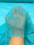 French Double-Scalloped Swiss-Dotted Fishnet Lace with Mechanical Stretch - Turquoise Blue