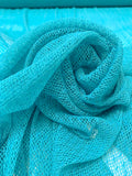 French Double-Scalloped Swiss-Dotted Fishnet Lace with Mechanical Stretch - Turquoise Blue