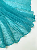 French Double-Scalloped Swiss-Dotted Fishnet Lace with Mechanical Stretch - Turquoise Blue