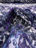 Floral Lace with Abstract Print - Purple / Navy / Off-White