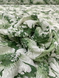 Floral Printed and Puckered Stretch Lace with Lurex Fibers - Moss Green / Off-White