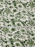Floral Printed and Puckered Stretch Lace with Lurex Fibers - Moss Green / Off-White