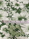 Floral Printed and Puckered Stretch Lace with Lurex Fibers - Moss Green / Off-White
