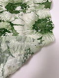 Floral Printed and Puckered Stretch Lace with Lurex Fibers - Moss Green / Off-White