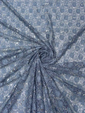 Double-Scalloped Floral Stretch Lace with Sequins - Slate Blue