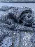 Double-Scalloped Floral Stretch Lace with Sequins - Slate Blue