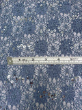 Double-Scalloped Floral Stretch Lace with Sequins - Slate Blue