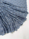 Double-Scalloped Floral Stretch Lace with Sequins - Slate Blue