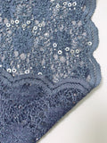 Double-Scalloped Floral Stretch Lace with Sequins - Slate Blue