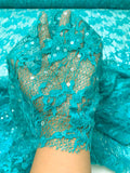 Floral Stretch Lace with Sequins - Teal