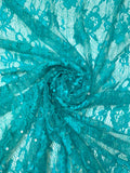 Floral Stretch Lace with Sequins - Teal