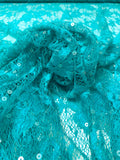Floral Stretch Lace with Sequins - Teal