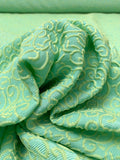 Swirl Motif Textured Brocade - Lime / Aqua Blue