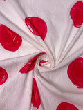 Italian Painterly Circles Printed Textured Lightweight Brocade - Off-White / Raspberry
