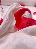 Italian Painterly Circles Printed Textured Lightweight Brocade - Off-White / Raspberry