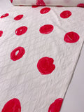Italian Painterly Circles Printed Textured Lightweight Brocade - Off-White / Raspberry