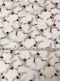 Italian Flying Cranes Brocade - Off-White / Grey / Tan / Black