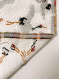 Italian Flying Cranes Brocade - Off-White / Grey / Tan / Black