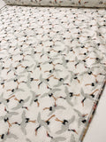 Italian Flying Cranes Brocade - Off-White / Grey / Tan / Black