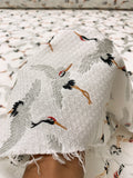 Italian Flying Cranes Brocade - Off-White / Grey / Tan / Black